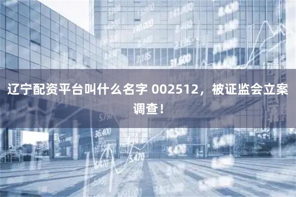 辽宁配资平台叫什么名字 002512，被证监会立案调查！